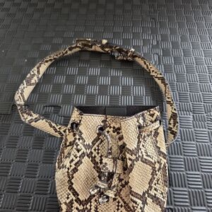 Mango Snakeskin Mini Belt Bag in Tan and Black